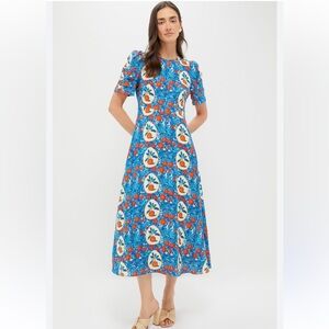 Hunter Bell Casey Blue and Orange Midi Dress